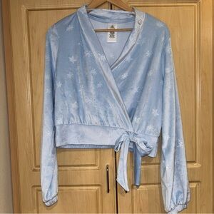 Disney Store Blue Elsa Long Sleeve Velour Wrap Top for Women – Frozen Size L
